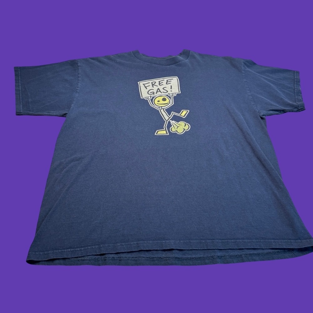 Free Gas Fart T Shirt XL Navy Funny Cartoon Graphic Vintage Y2K Comedy